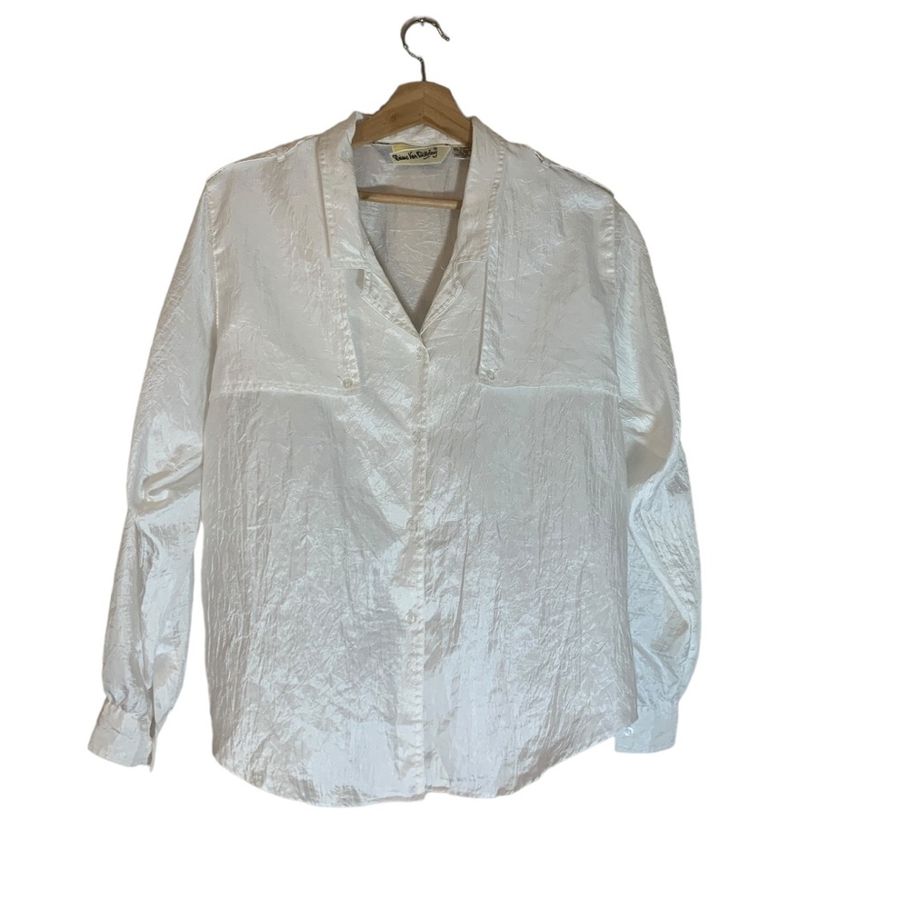 Diane Von Furstenberg Vintage White 3/4 Roll Up Sleeve Womens Button Down Blouse